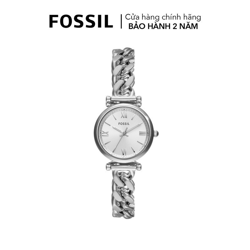 Đồng hồ nữ Fossil CARLIE ES5331 dây thép không gỉ, mặt 28MM, màu bạc, kim dạ quang và cọc số La Mã