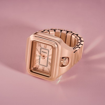 Nhẫn đồng hồ nữ Fossil RAQUEL WATCH RING ES5345 mặt số 14MM hình chữ nhật, dây thép không gỉ màu vàng hồng