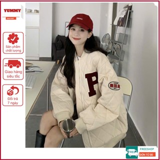 Áo khoác bomber Yummy thêu chữ P năng động, Áo khoác phong cách thời trang Hàn Quốc