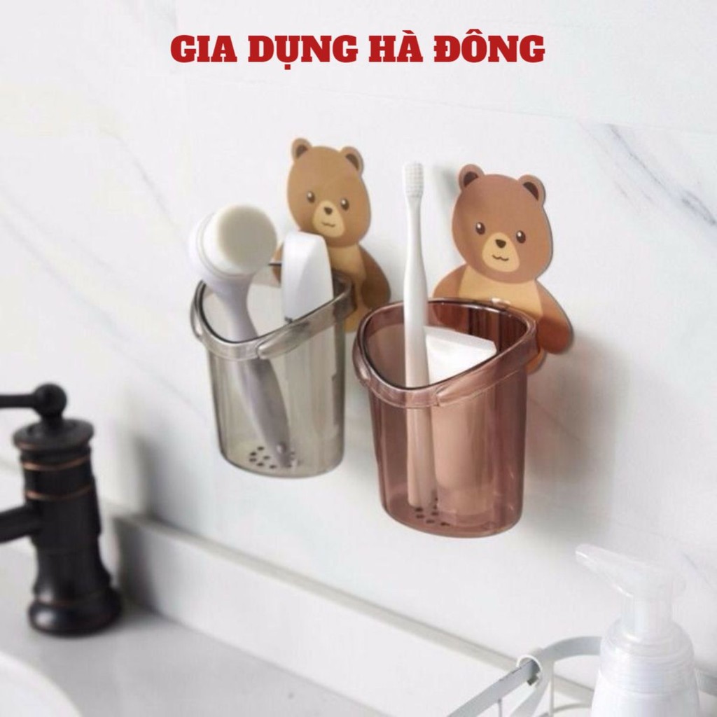 Cốc Dán Tường Nhà Tắm Hình Gấu Nâu Dễ Thương - Cốc Đựng Bàn Chải Đánh Răng Nhựa Dầy Bền Đẹp Hàng Cao