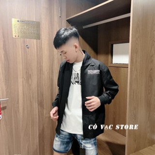 Áo khoác bomber gió nam nữ DSQ đen thân trơn khoá zip bạc ống bo sọc gân lót 2 lớp đơn giản basic hotrend 2024
