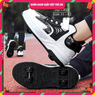 Giày có bánh xe trượt patin trẻ em 4 bánh gót gấp gọn tàng hình 2 trong 1 vừa trượt vừa đi bộ cho bé trai bé gái GB22