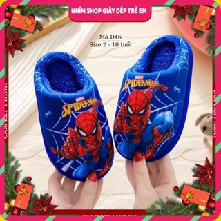 Dép bông cho bé trai đi trong nhà lót lông siêu mềm đế cao su dẻo chống trơn họa tiết siêu nhân spiderman thời trang D46