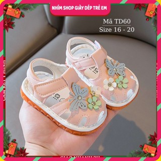  Dép tập đi cho bé gái có tiếng kêu chíp chíp sandal nhẹ êm hồng gắn hoa chống trơn cho sơ sinh trẻ em 0 1 2 tuổi TD60 