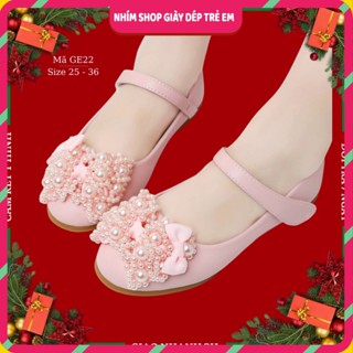 Giày búp bê bé gái màu hồng tiểu thư công chúa đế bệt gắn nơ xinh xắn 3 - 12 tuổi đi học, đi tiệc thời trang mùa hè GE22