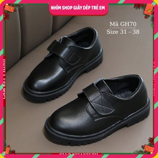  Giày da bé trai màu đen phong cách Anh Quốc- Giầy Tây học sinh nam mặc vest thời trang đồng phục Vinshool đi học GH70 