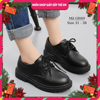 Giày da màu đen thể thao cho bé trai 5 - 12 tuổi cột dây dáng giày tây oxford phong cách đi học mặc vest thời trang GH49