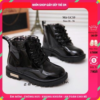 Giày bốt bé trai bé gái cổ cao đen da bóng thể thao êm mềm cá tính cho trẻ em 3 đến 12 tuổi Giày boot cho bé GC10