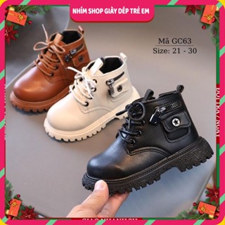 Giày boots cho bé trai 1 2 3 4 5 tuổi cổ cao bốt da mềm êm chân thể thao năng động và cá tính nâu đen trắng GC63