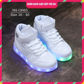  Giày phát sáng cho bé trai bé gái màu trắng cổ cao có đèn LED sạc điện USB siêu bền 7 màu đèn 4 màu chớp độc đáo GH65 