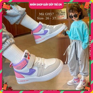  Giày bé gái cổ cao dáng sneaker thể thao cho trẻ em nữ 3 - 12 tuổi da mềm êm chân tím hồng sành điệu phong cách GH57 
