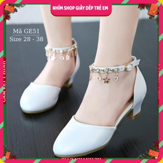Giày cao gót cho bé gái 4 đến 15 tuổi màu trắng quai móc da mềm mặc áo dài váy công chúa xinh xắn đi tiệc khiêu vũ GE51