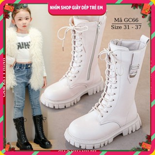  Bốt cổ cao cho bé gái 5 - 12 tuổi màu trắng phong cách Hàn Quốc Bốt đùi boots da trẻ em nữ sành điệu phong cách GC66 