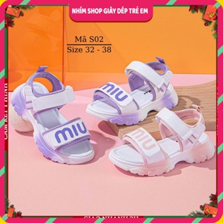 Dép Sandal chữ miu quai ngang đế độn 4 phân cho bé gái size đại 6 - 15 tuổi êm nhẹ thời trang đi học NHÍM SHOP S02