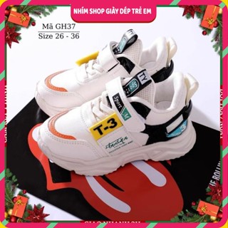 Giày cho bé trai bé gái 1 - 5 tuổi màu trắng chữ T cá tính siêu nhẹ kháng khẩn chống trơn trượt phong cách Hàn Quốc GH38