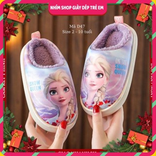 Dép bông đi trong nhà cho bé gái hình Elsa công chúa dễ thương đế su chống trơn lót lông mềm cao cấp 2 - 10 tuổi D47