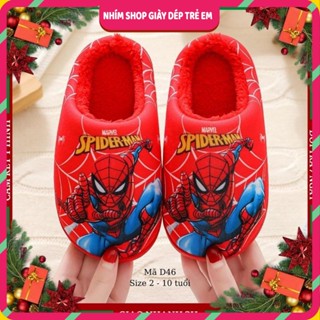 Dép bông đi trong nhà cho bé trai hình siêu nhân spiderman lót lông siêu ấm cao cấp đế cao su chống trơn 2 - 10 tuổi D46