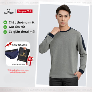Áo Thun Dài Tay Thu Đông Nam Cotton Cao Cấp, Thiết Kế Trẻ Trung Co Giãn Giữ Ấm Thoải Mái Santino P901
