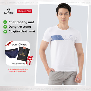 Áo Phông Nam Cổ Tròn Hoạ Tiết Santino Chất Liệu Cotton Phom Vừa Thoải Mái, Co Giãn Không Bai Dão, Phù Hợp Thể Thao B201