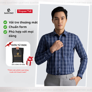 Áo Sơ Mi Nam Dài Tay SANTINO Kẻ Caro cao cấp, chất liệu Sợi Tre Thoáng Mát, Chuẩn Công Sở, Lịch Lãm 677