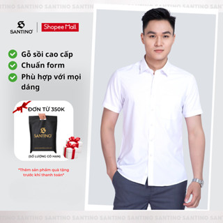Áo sơ mi ngắn tay nam Gỗ Sồi SANTINO màu trắng có túi trước,form ôm nhẹ chống nhăn,thấm hút, trẻ trung lịch lãm ASCM101
