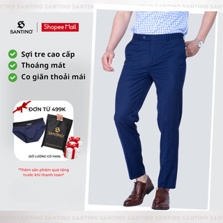 Quần Tây công sở Sợi Tre SANTINO cao cấp, màu xanh form ôm nhẹ, thoáng mát chống nhăn, kháng khuẩn và tia UV - Q068