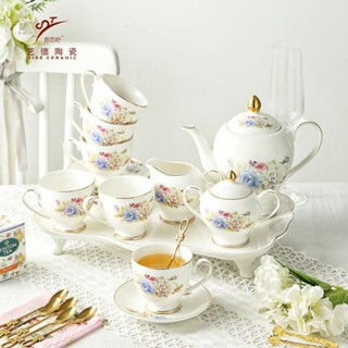 Bộ Cà Phê Bộ Tách Cà Phê Sứ Xương Sang Trọng Phong Cách Châu Âu Ấm Trà Tách Trà Khay Gốm Sứ Bộ Trà Chiều Kiểu Anh