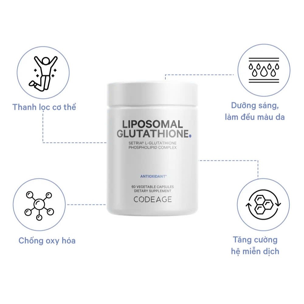 Viên uống hỗ trợ trắng da CodeAge Liposomal Glutathione 60 viên - Codeage Authorized,mờ thâm nám, da sáng khỏe