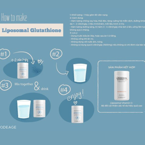 Viên uống hỗ trợ trắng da CodeAge Liposomal Glutathione 60 viên - Codeage Authorized,mờ thâm nám, da sáng khỏe