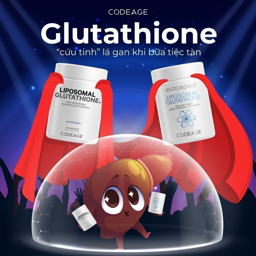 Viên uống hỗ trợ trắng da CodeAge Liposomal Glutathione 60 viên - Codeage Authorized,mờ thâm nám, da sáng khỏe