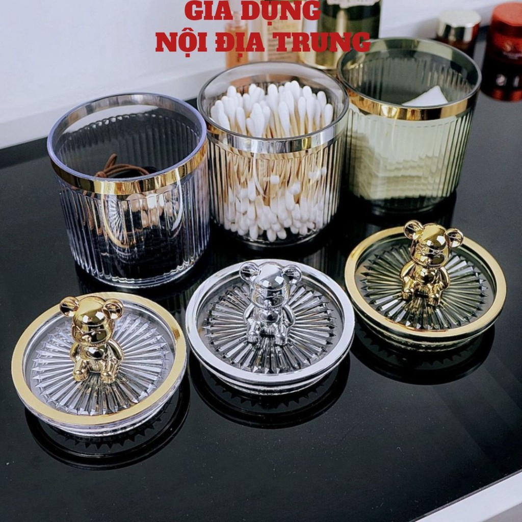 Hộp lọ đựng tăm xỉa răng hình gấu 🍀FREESHIP🍀 Hộp đựng tăm xỉa răng, lọ đựng tăm bông bằng Acrylic mà