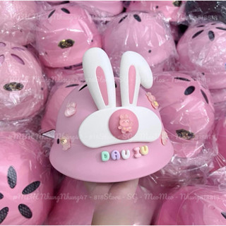 [TẶNG CHAMR TÊN] Nón bảo hiểm vành tròn mũ cối cho bé Kèm Tai thỏ Cute Size nón 2 - 7 tuổi Tặng kèm Tai và Chamr