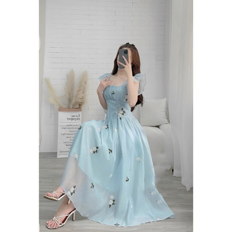 Đầm thời trang nữ mặc đi chơi chất voan hoa cao cấp 2 dây cánh tiên có mút maxi dài phù hợp mặc đi biển, đi chơi QC    S | BigBuy360 - bigbuy360.vn