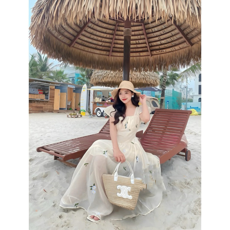 Đầm thời trang nữ mặc đi chơi chất voan hoa cao cấp 2 dây cánh tiên có mút maxi dài phù hợp mặc đi biển, đi chơi QC    S | BigBuy360 - bigbuy360.vn