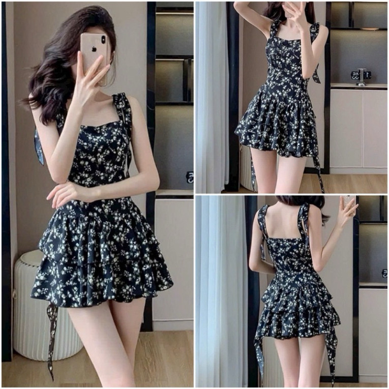 Đầm váy nữ hai dây mix dáng váy xòe tầng ngắn họa tiết hoa nhẹ nhàng dành cho các nàng diện đi biển, đi chơi, đi tiệc QC | BigBuy360 - bigbuy360.vn
