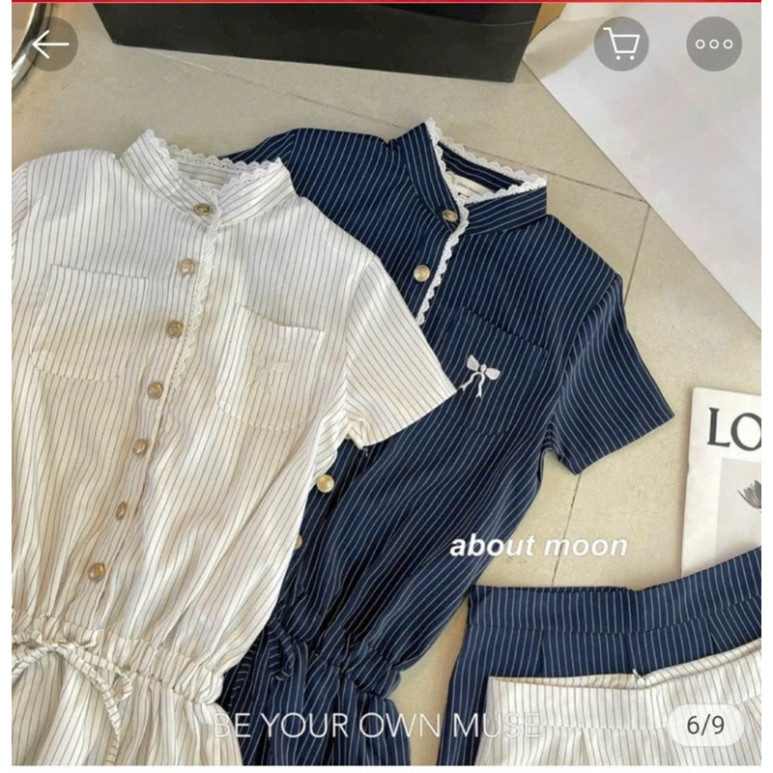 Set bộ áo sọc kẻ thêu nơ viền ren kèm quần giả váy đi chơi đi tiệc đều xinh QC🌹    SHOPBOSTORE | BigBuy360 - bigbuy360.vn