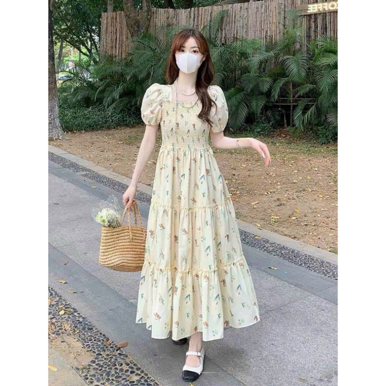 Đầm váy nữ hoa nhún ngực với tone màu xinh xắn dành cho các nàng đi chơi, đi tiệc QC. Màu y hình🌹    SHOPBOSTORE