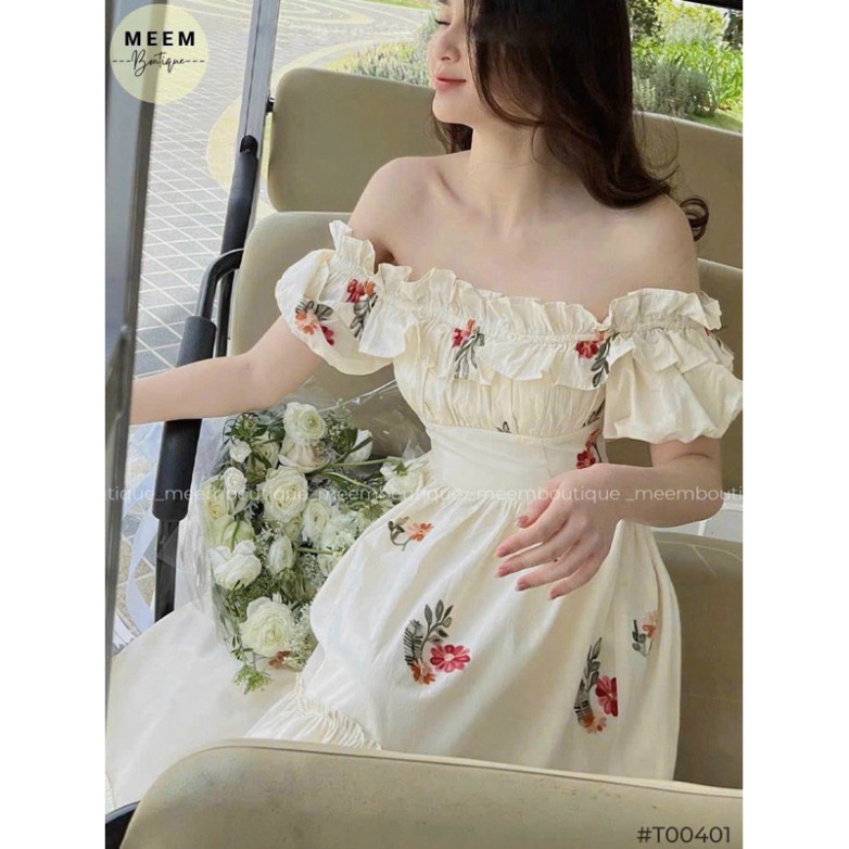 Váy hoa trễ vai viền bèo ngực dễ thương, đầm Maxi dáng dài 2 lớp dành cho các nàng đi biển, đi chơi xinh xắn mát mẻ QC🌹 | BigBuy360 - bigbuy360.vn