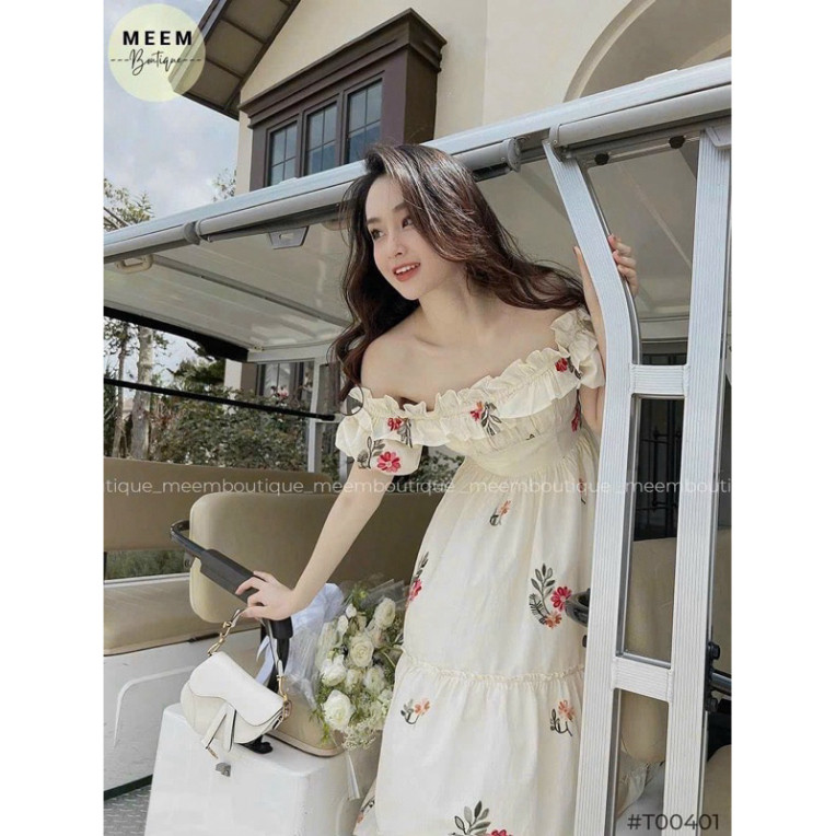 Váy hoa trễ vai viền bèo ngực dễ thương, đầm Maxi dáng dài 2 lớp dành cho các nàng đi biển, đi chơi xinh xắn mát mẻ QC🌹 | BigBuy360 - bigbuy360.vn