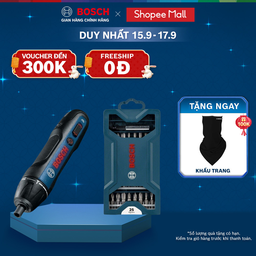Combo Máy vặn vít dùng pin Bosch GO GEN 2 (2 mũi vít) + Bộ mũi tua vít đa năng Bosch 25 món (xanh dương)