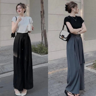  Quần Tây ống rộng nữ cạp cao thắt nơ ly chéo  chất liệu vải gold hàn loại 1 mềm mịn sóng quần  M123 