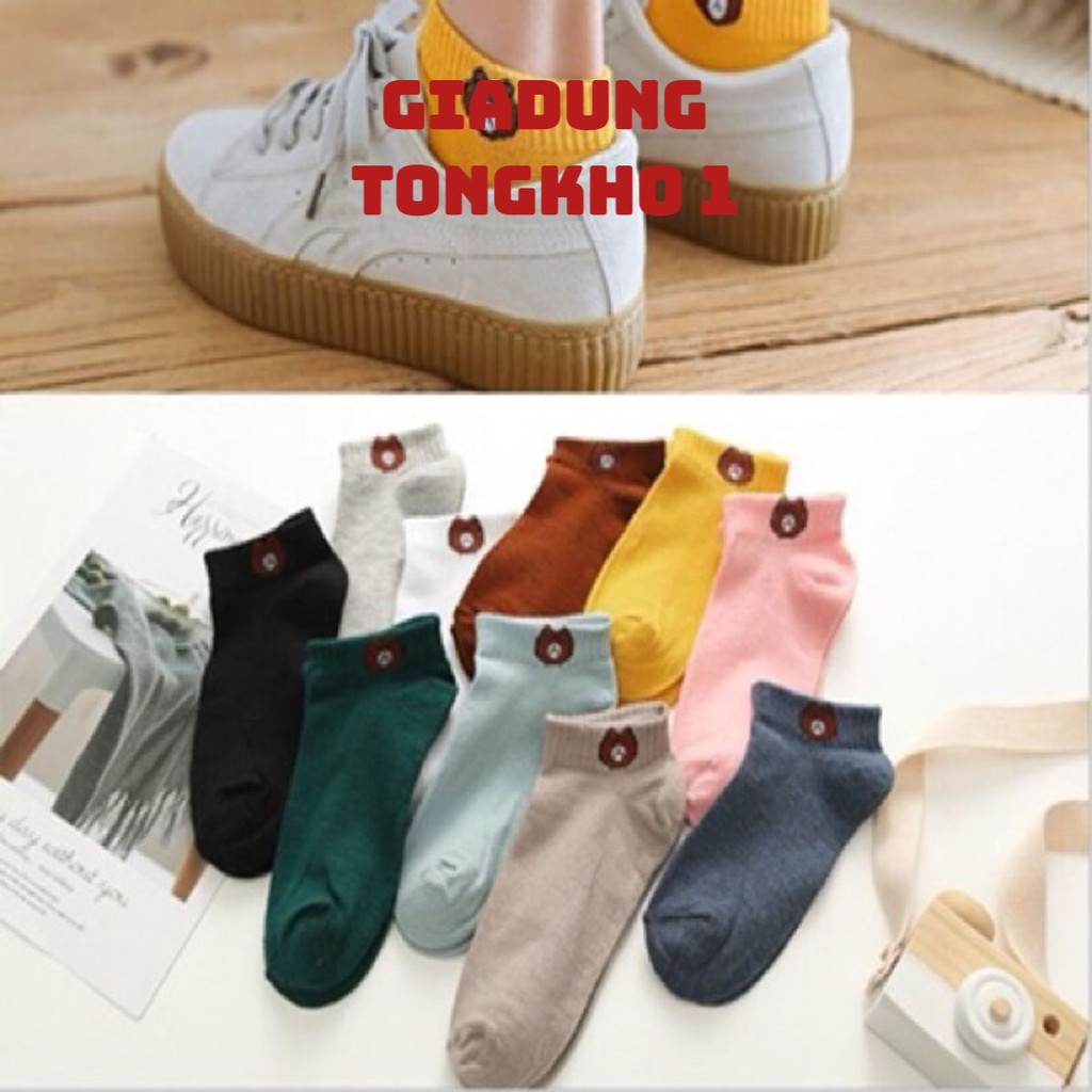 (Bán Buôn Sỉ) 10 Đôi Tất Gấu Cổ Ngắn (kèm túi gấu)