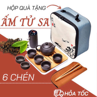  Bộ Ấm Chén Uống Trà Tử Sa 6 Chén 12 Món Bộ Ấm Trà Túi Đựng Xách Tay 