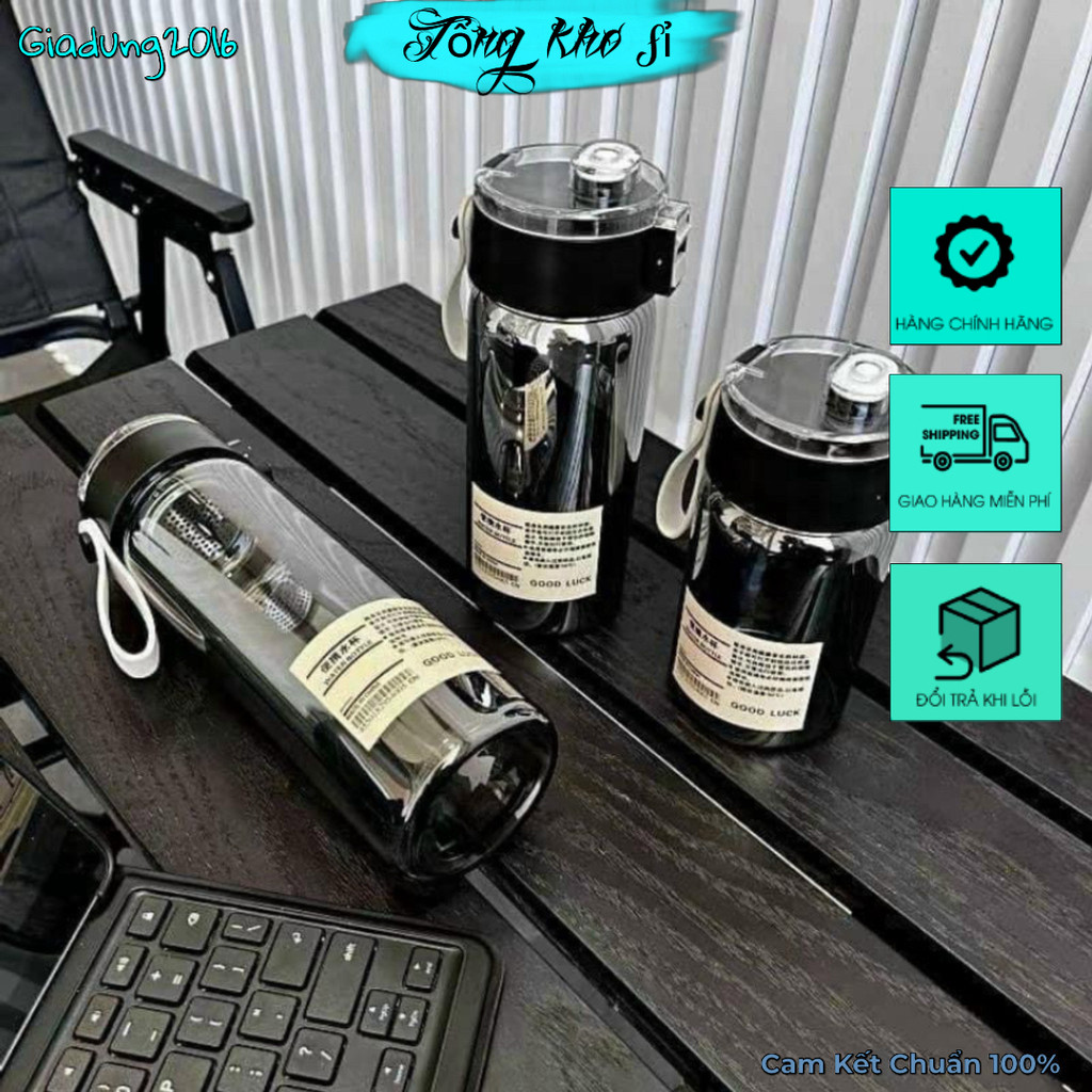 🌏FREE SHIP🌎 Ly nước trong suốt phong cách sang chảnh - Set 3 Bình Đựng Nước Đen Trong Suốt MuJi,Bình