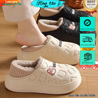Dép bông, sục lông giày cotton đế dày đi trong nhà ấm áp có gót giày cotton giữ ấm chống thấm nước (Tuyển Sỉ)