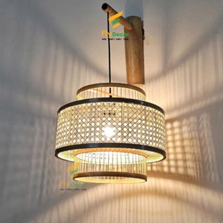 Đèn mây tre đan thả trần cao cấp hình Đèn kéo quân, Chao đèn trang trí quán cafe size D36xH32cm ..