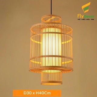 Đèn mây tre thả trần trang trí Gato 2 tầng độc đáo cho quán cafe, nhà hàng D30xH40cm - Flybamboo