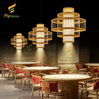 Đèn mây tre thả trần lồng tăm 3 tầng hình bánh Gato size D40xH40cm - Flydecor ..