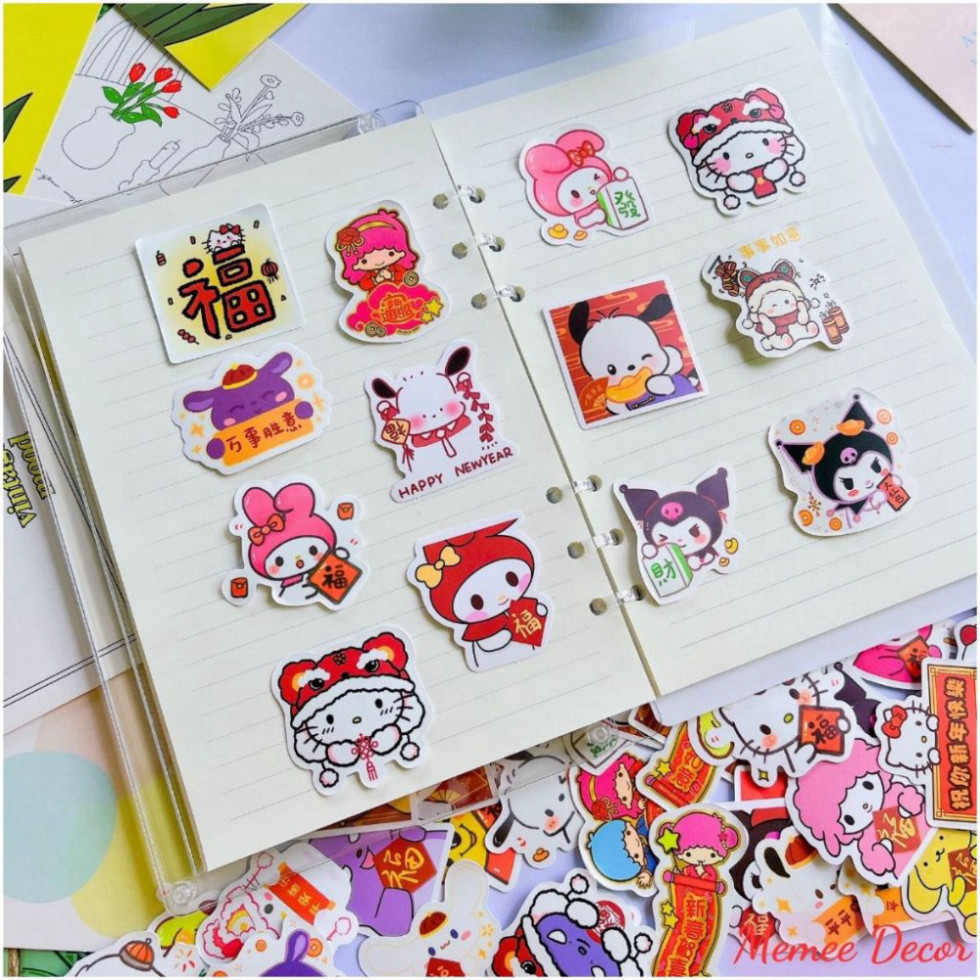Combo 67 sticker sanrio cinnamon kuromi melody pochacco cute dùng trang trí Meme decor 097