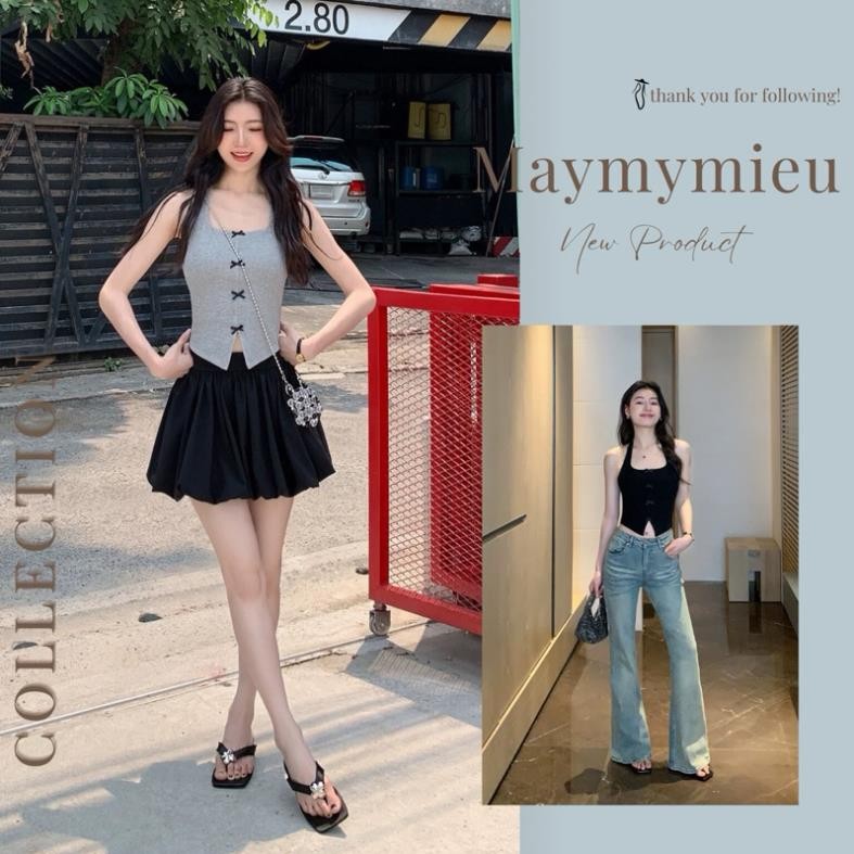 (maymymieu -order) Áo hai dây đính nơ nhà MULVAN CHÍNH HÃNG